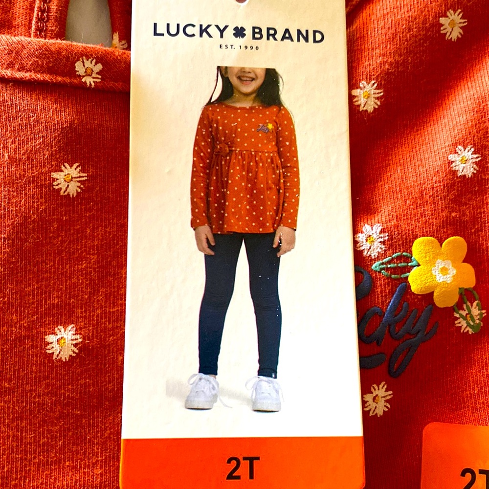 Lucky Brand Girl 2 Piece Matching Set Size 2T, Polka Dots/Faux Denim NWT